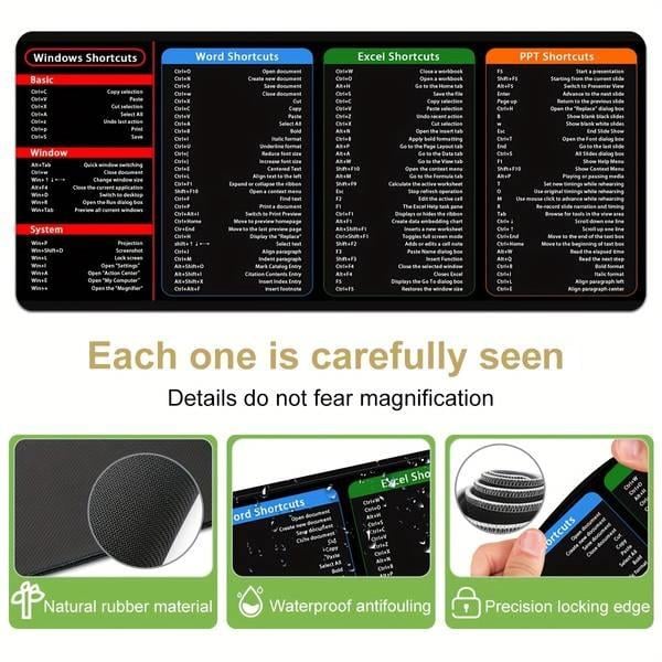 đź’–Large Size Mouse Pad With Creative Office Shortcuts For Word/Excel/PowerPoint