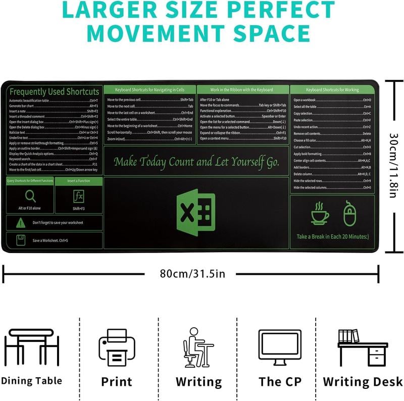 đź’–Large Size Mouse Pad With Creative Office Shortcuts For Word/Excel/PowerPoint